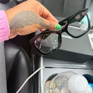 CHANEL Black Cat-Eye Glasses with Subtle Gloss